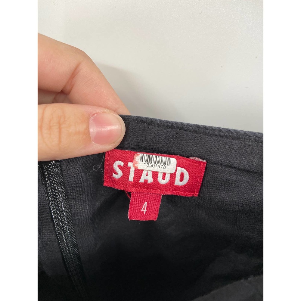 Staud Elio Solid Black Off Shoulder Tiered Button Front Short Sleeve Midi Dress - Picture 5 of 6